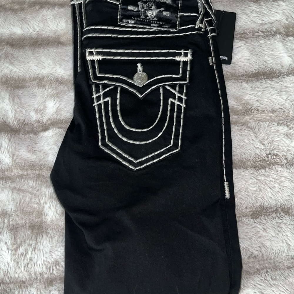 True Religion Black Relaxed Jeans with Signature Stitching